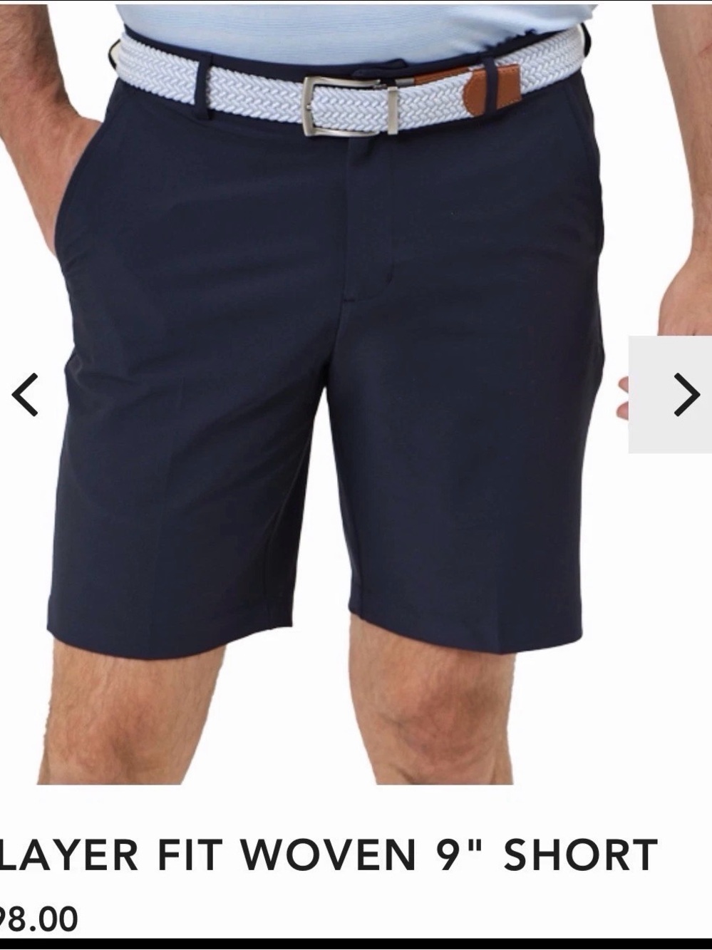 Dunning Golf Shorts, Player Fit Woven 9” Navy Stretch Size 36